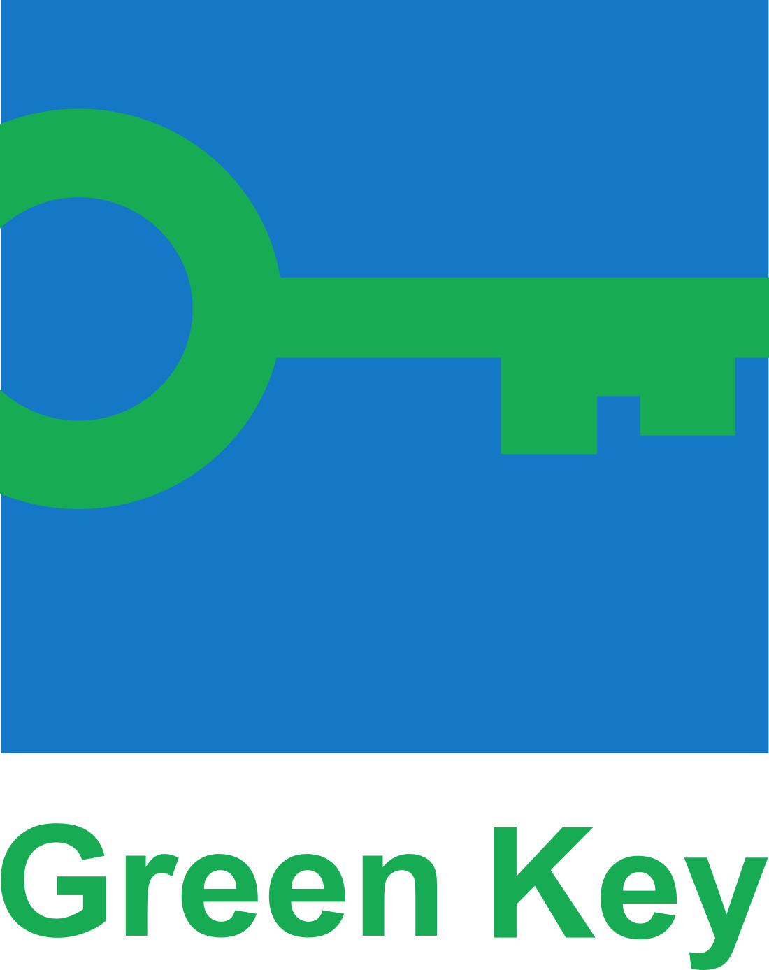 Green Key Zertifikat mit einem grünen Schlüssel vor einem blauen Hintergrund